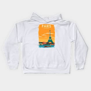 Paris France Seine Eiffel Tower Travel Poster Kids Hoodie